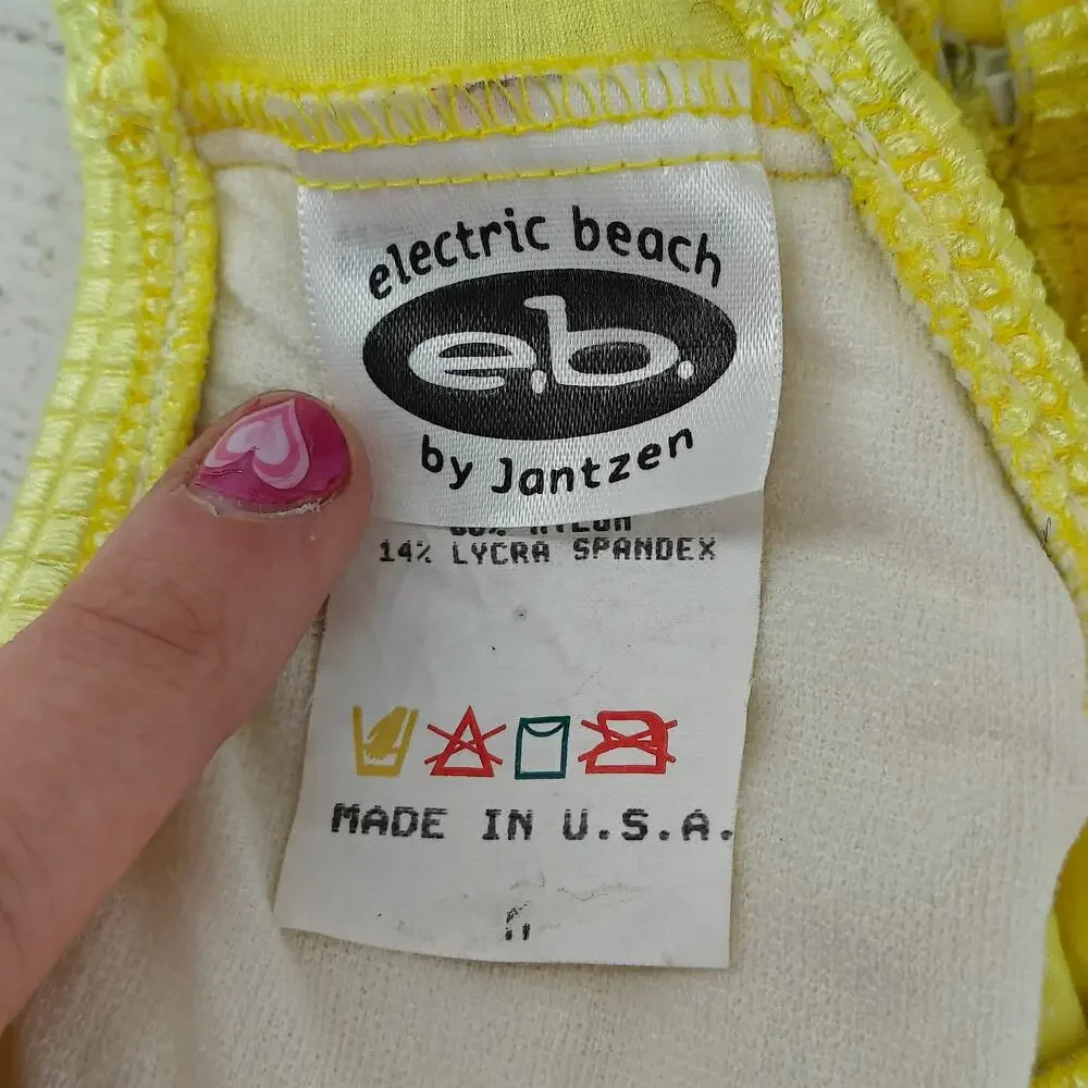 Vintage Electric Beach Jantzen Bright Yellow Waffle Bikini Top Womens Medium